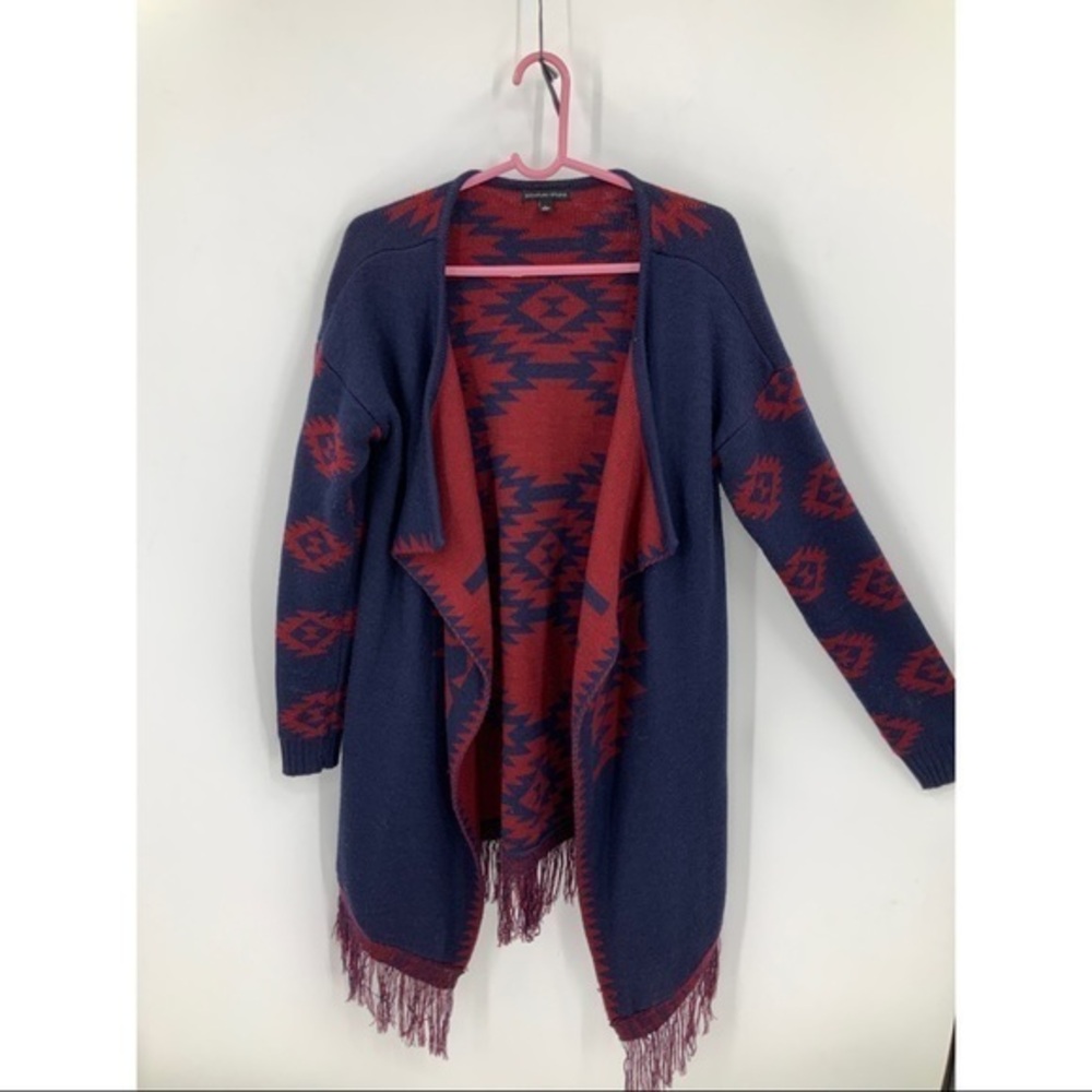 Signature studio Aztec southwest print waterfall Open front Cardigan with fringe